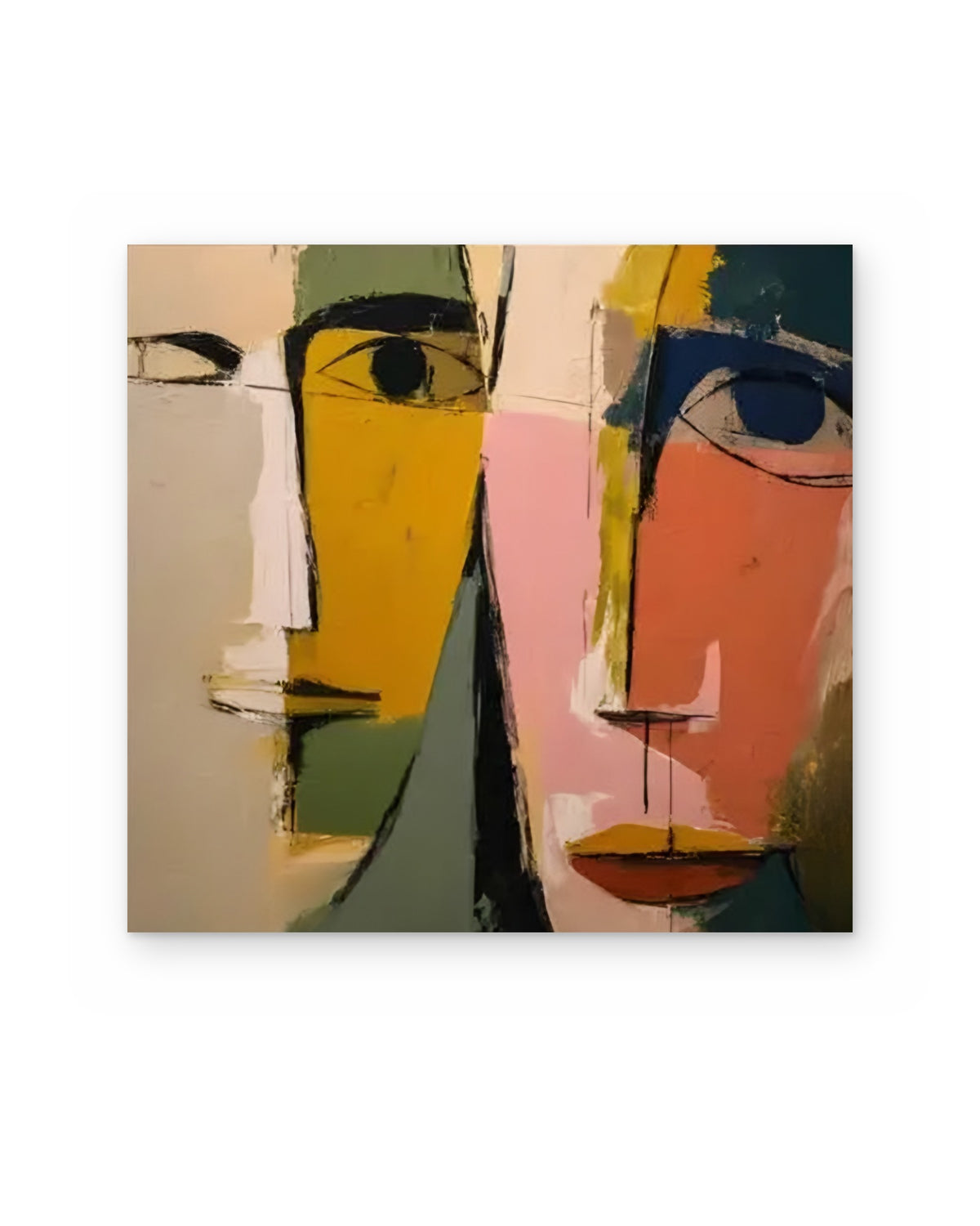 Two Faces, figurative abstract painting shown straight on