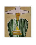 Lady in a Lilac Hat, figurative abstract painting shown straight on
