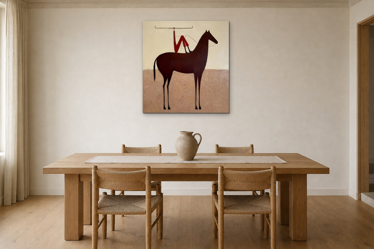 Red Rider shown at 60 × 60 cm above a 200 cm oak dining table