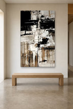 Black and White Study shown at 120 × 180 cm above a 180 cm oak bench
