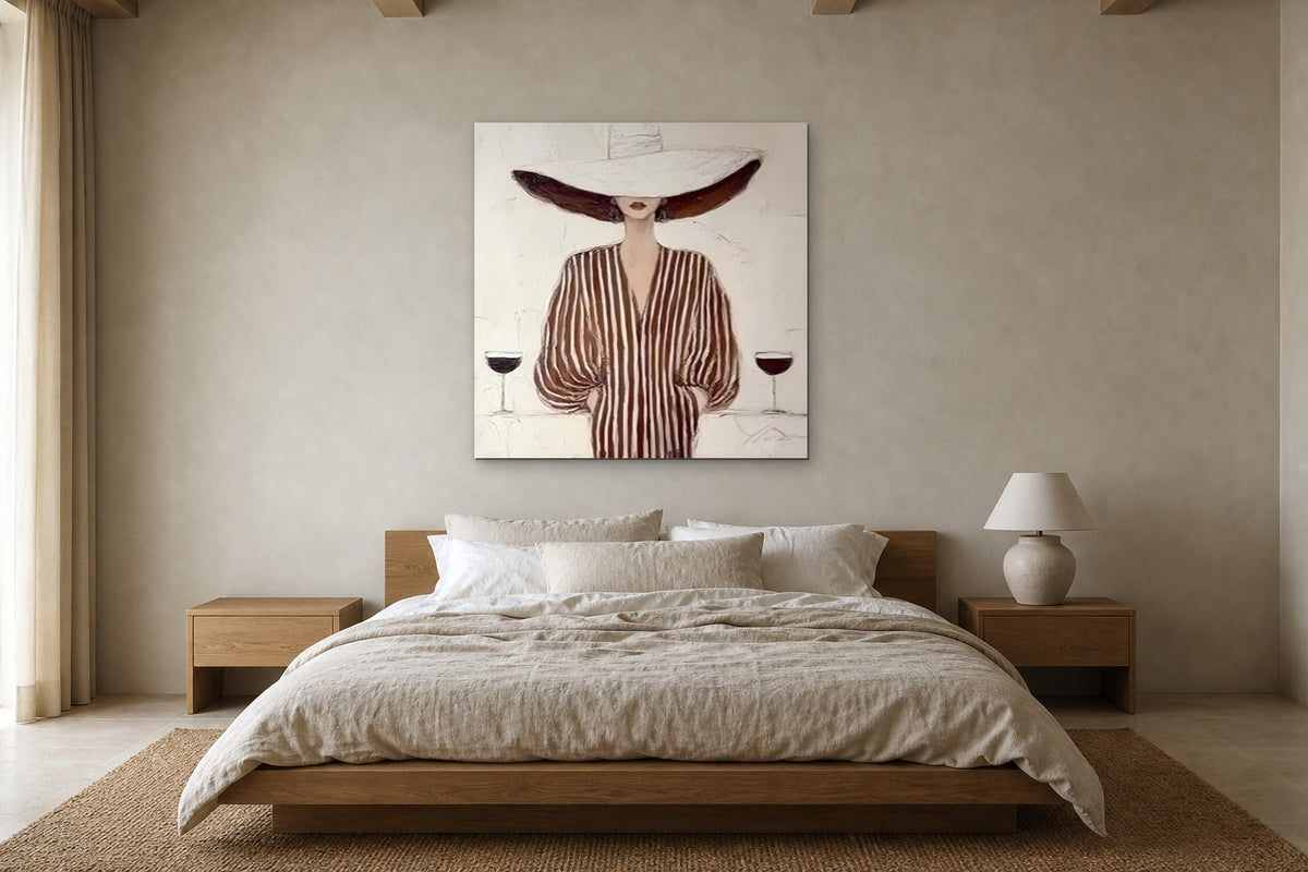 Wine for Two shown at 120 × 120 cm above a 180 cm oak bed