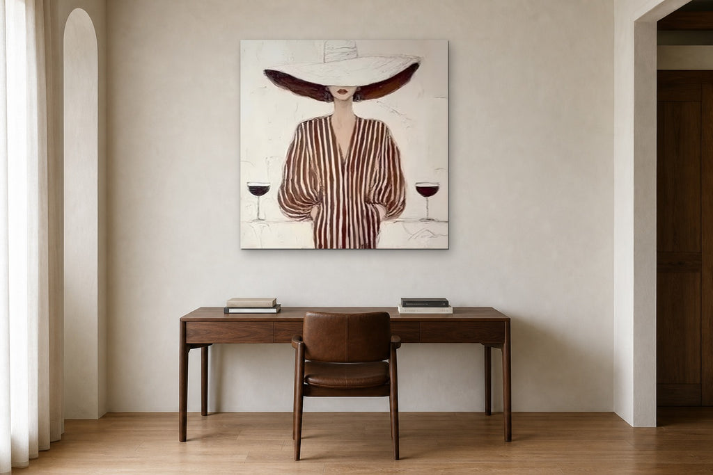 Wine for Two shown at 100 × 100 cm above a 160 cm walnut desk