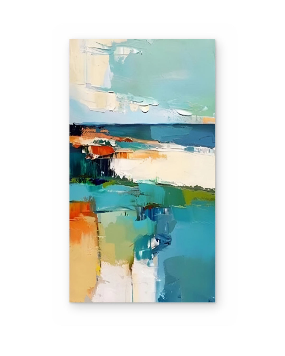 Seaside, textured abstract painting shown straight on