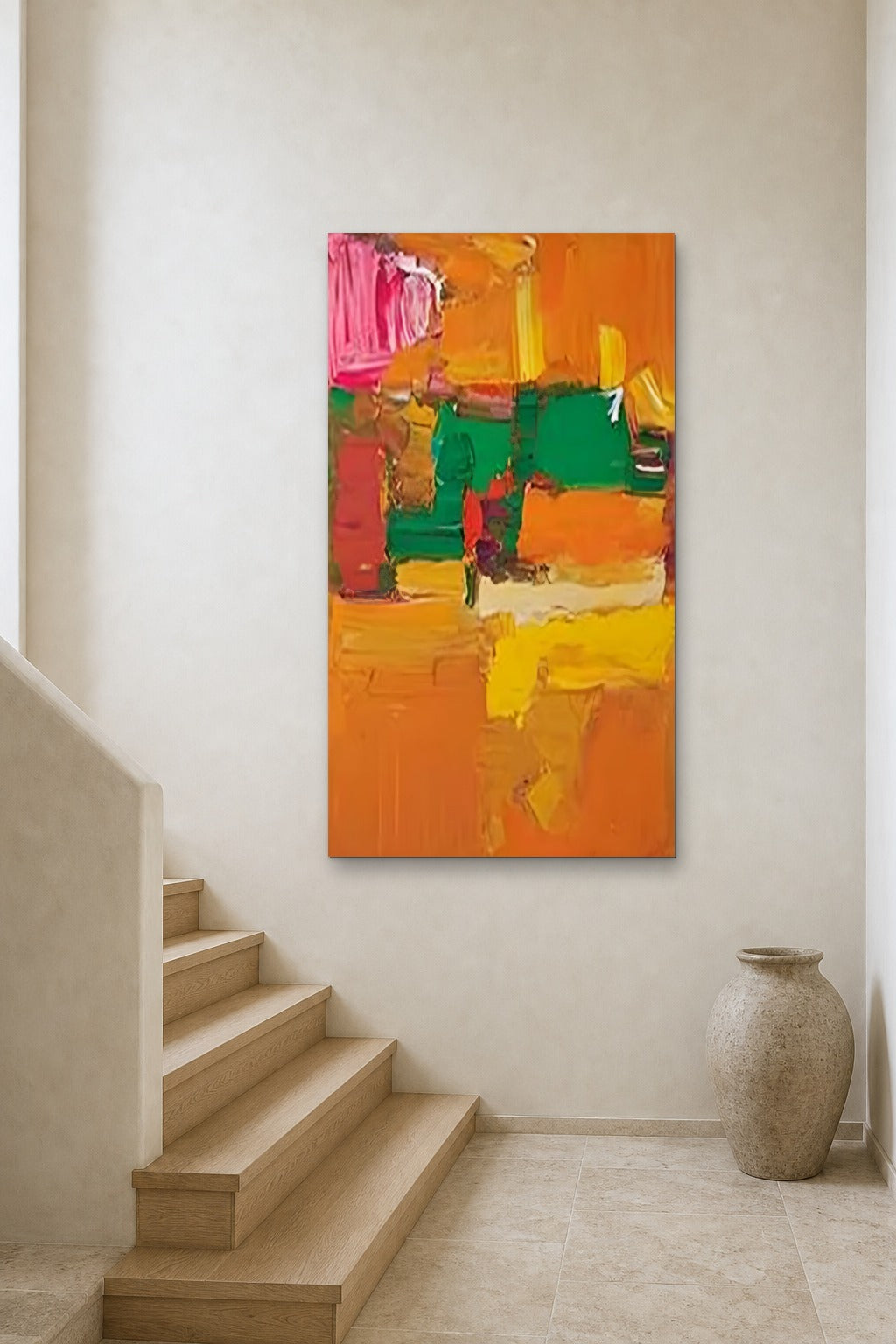 Orange Garden shown at 90 × 150 cm above a stair landing