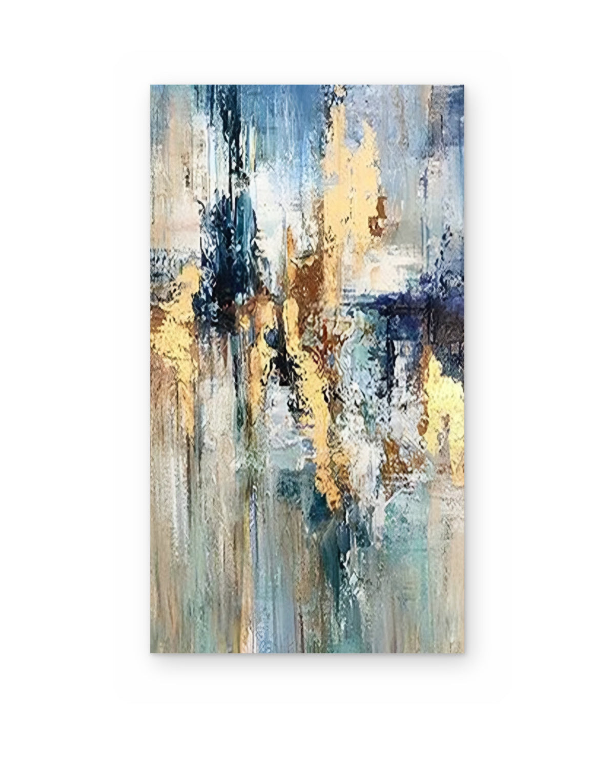 Gold and Indigo, hand-painted abstract painting shown straight on